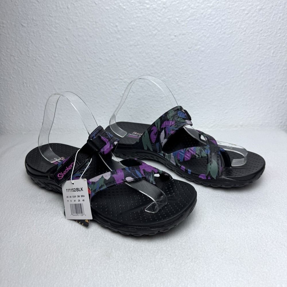 New Skechers Foamies Reggae Sandals Womens 11 Purple Black Adjustable Strap